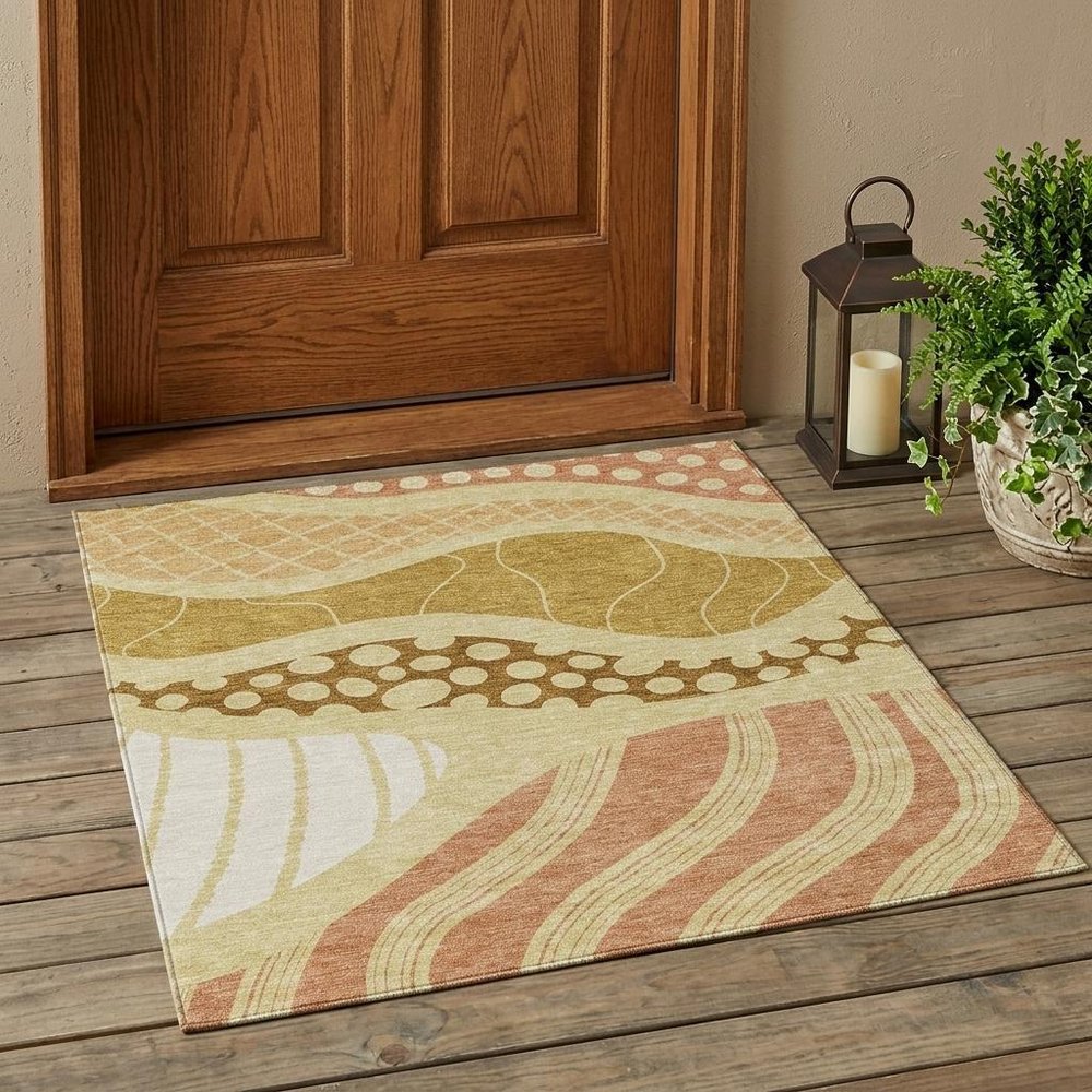 3' X 5' Wheat And Graphite Abstract Washable Indoor Outdoor Area Rug — view 7