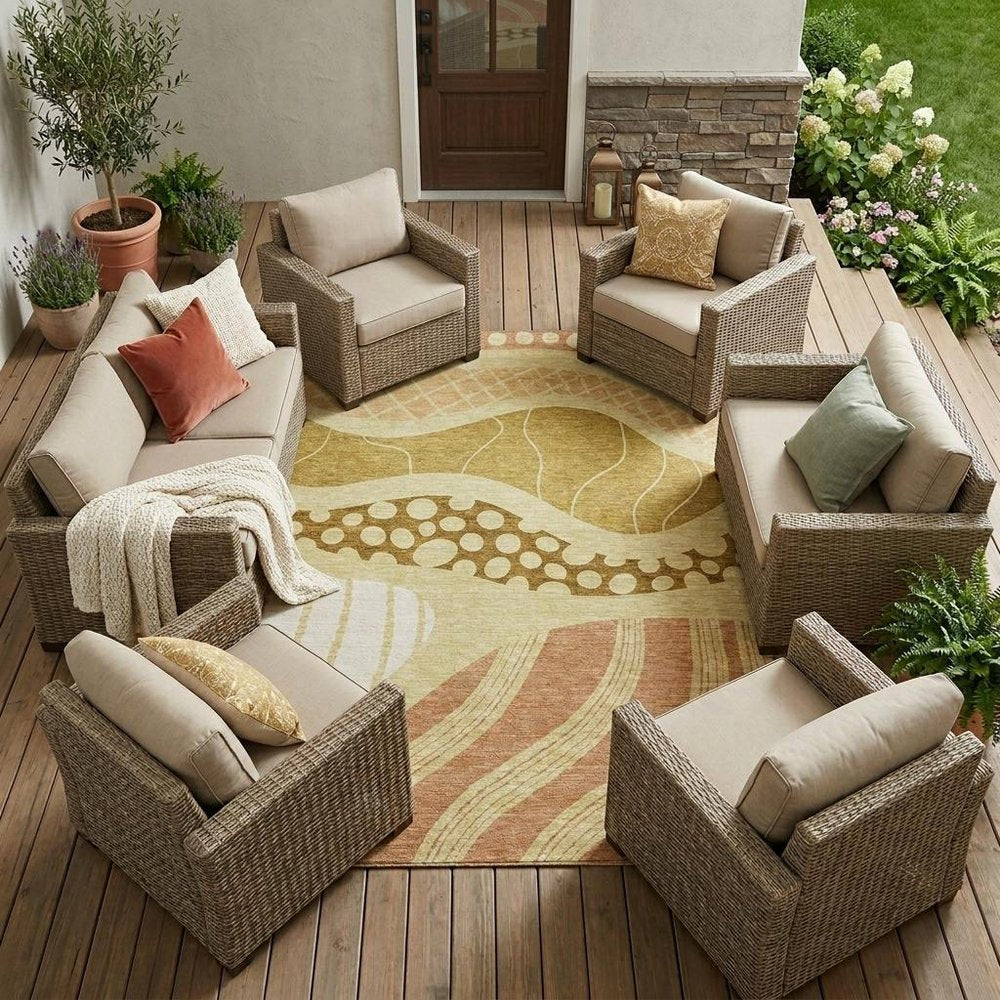 8' X 10' Wheat And Graphite Abstract Washable Indoor Outdoor Area Rug HomeRoots