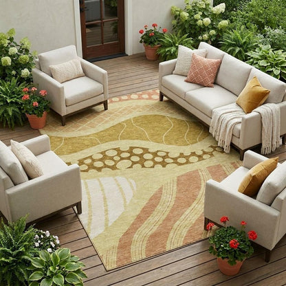 9' X 12' Wheat And Graphite Abstract Washable Indoor Outdoor Area Rug HomeRoots