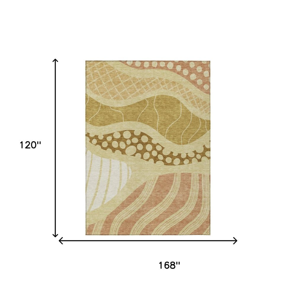 10' X 14' Wheat And Graphite Abstract Washable Indoor Outdoor Area Rug HomeRoots