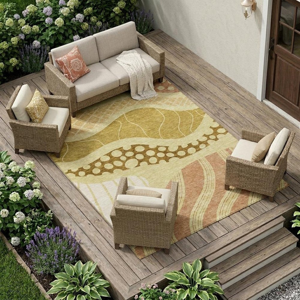 10' X 14' Wheat And Graphite Abstract Washable Indoor Outdoor Area Rug HomeRoots