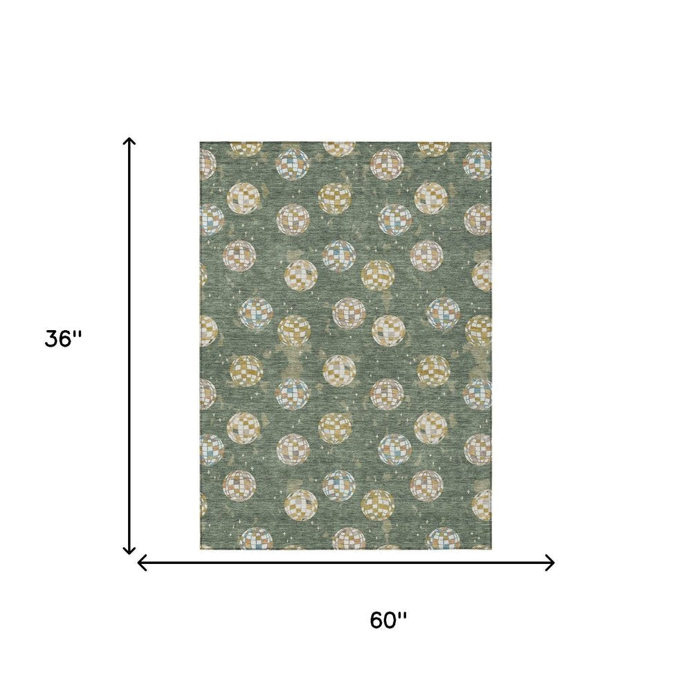 3' X 5' Green And Pearl Geometric Washable Indoor Outdoor Area Rug HomeRoots