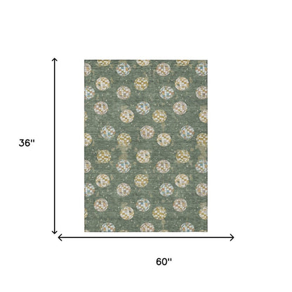 3' X 5' Green And Pearl Geometric Washable Indoor Outdoor Area Rug HomeRoots