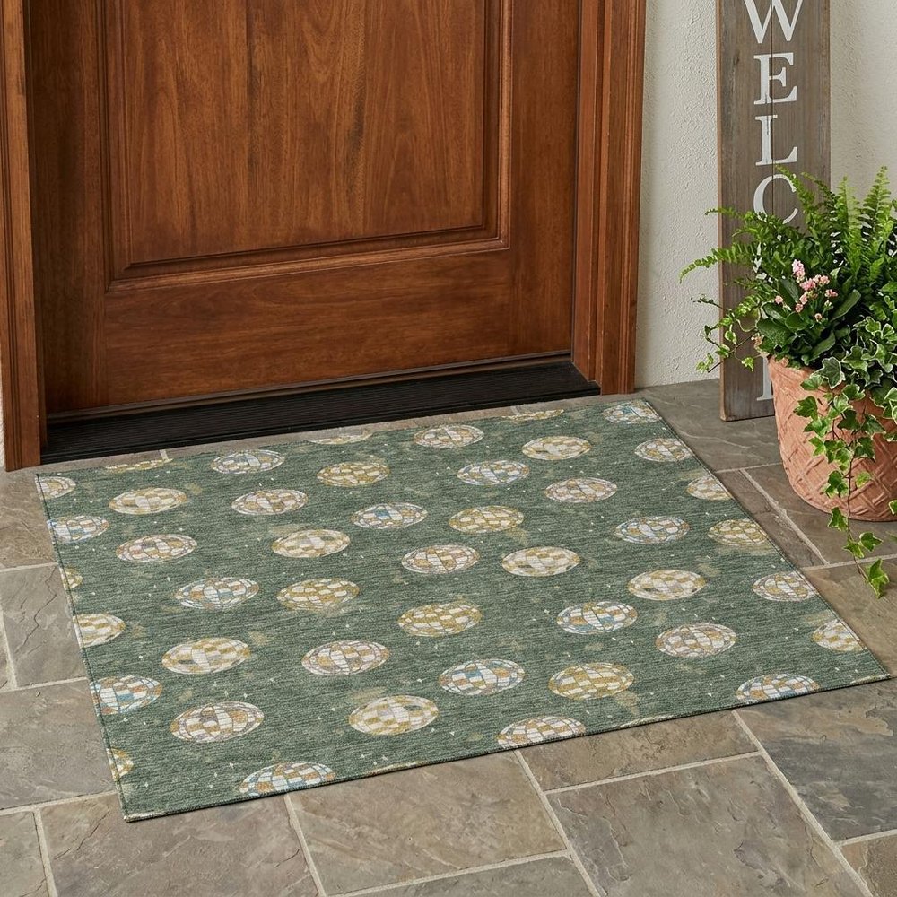 3' X 5' Green And Pearl Geometric Washable Indoor Outdoor Area Rug HomeRoots