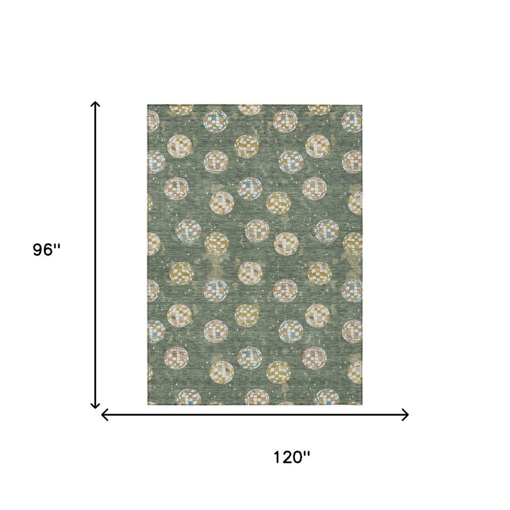 8' X 10' Green And Pearl Geometric Washable Indoor Outdoor Area Rug HomeRoots