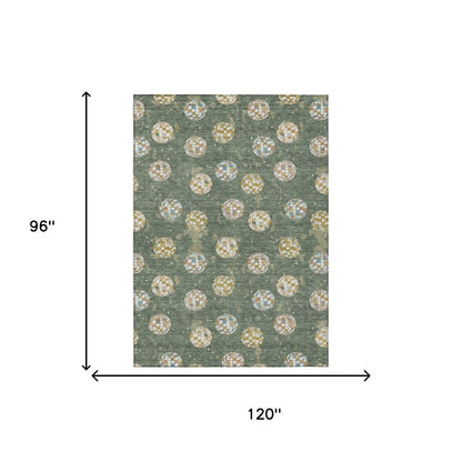 8' X 10' Green And Pearl Geometric Washable Indoor Outdoor Area Rug HomeRoots
