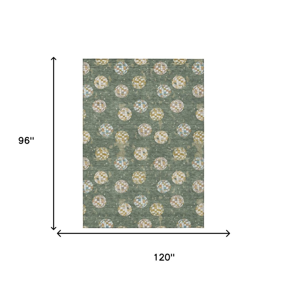 8' X 10' Green And Pearl Geometric Washable Indoor Outdoor Area Rug HomeRoots
