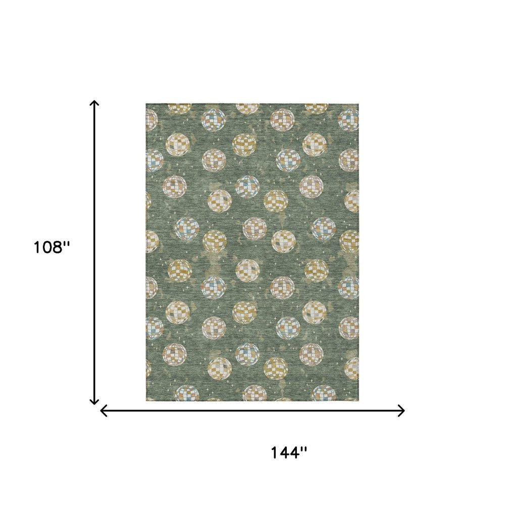 9' X 12' Green And Pearl Geometric Washable Indoor Outdoor Area Rug HomeRoots