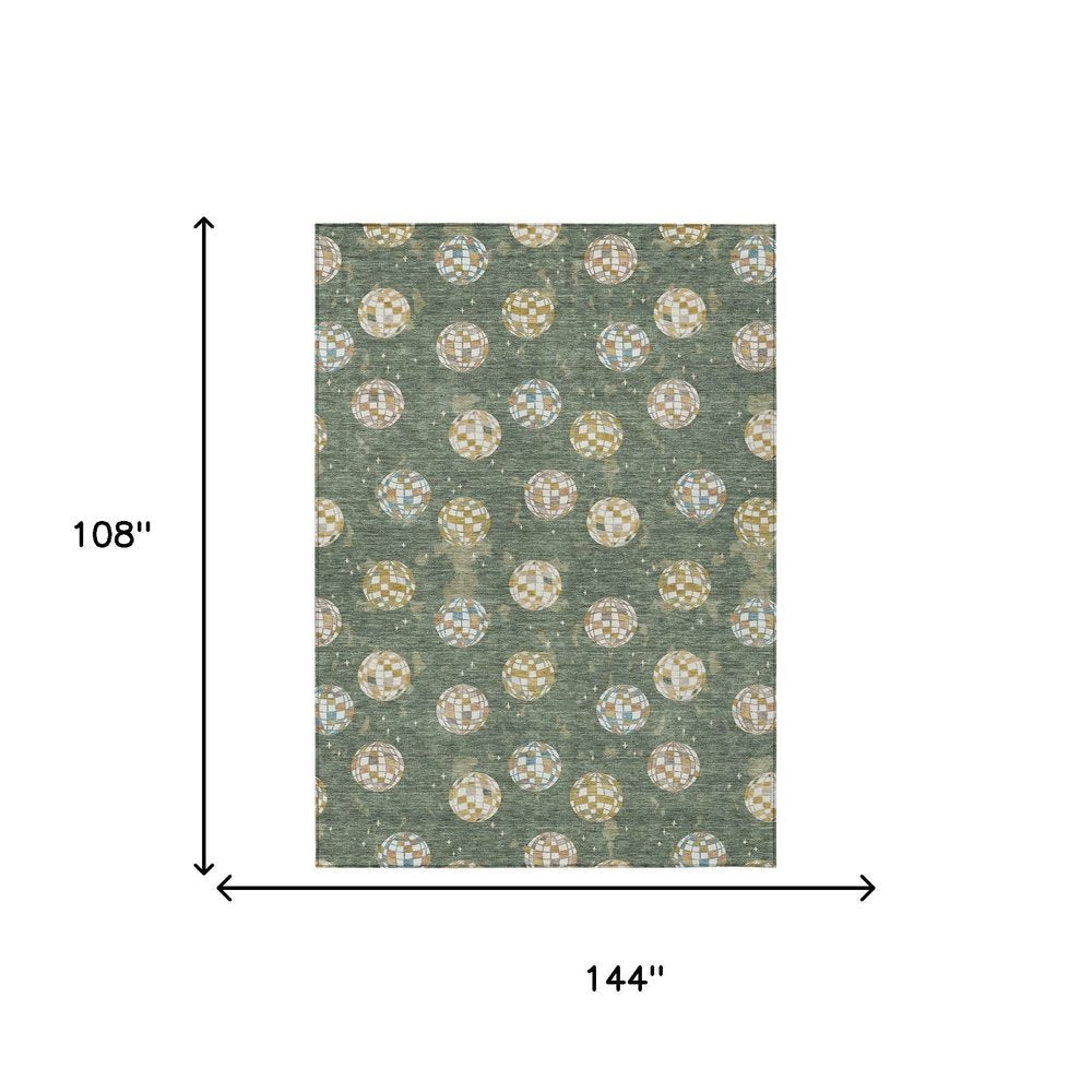 9' X 12' Green And Pearl Geometric Washable Indoor Outdoor Area Rug HomeRoots