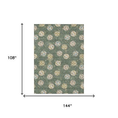 9' X 12' Green And Pearl Geometric Washable Indoor Outdoor Area Rug HomeRoots