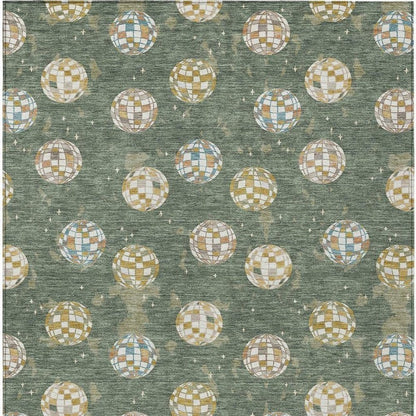 9' X 12' Green And Pearl Geometric Washable Indoor Outdoor Area Rug HomeRoots