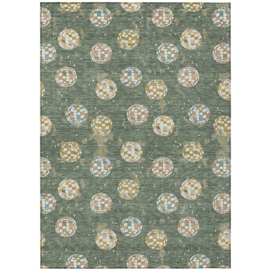 9' X 12' Green And Pearl Geometric Washable Indoor Outdoor Area Rug
