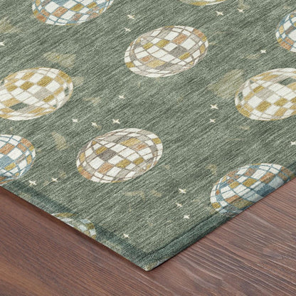9' X 12' Green And Pearl Geometric Washable Indoor Outdoor Area Rug HomeRoots