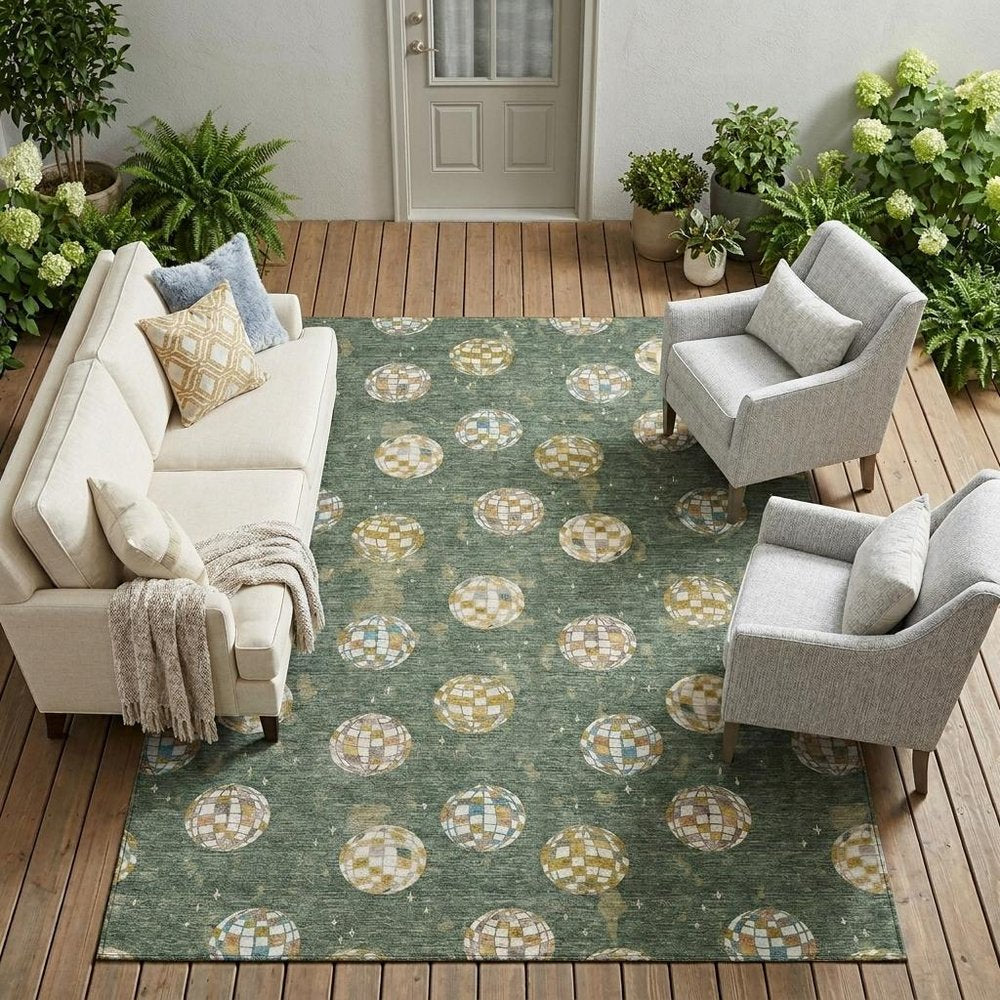 9' X 12' Green And Pearl Geometric Washable Indoor Outdoor Area Rug HomeRoots