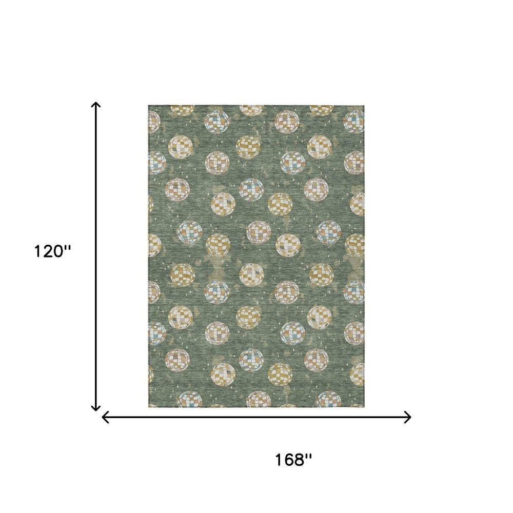 10' X 14' Green And Pearl Geometric Washable Indoor Outdoor Area Rug HomeRoots