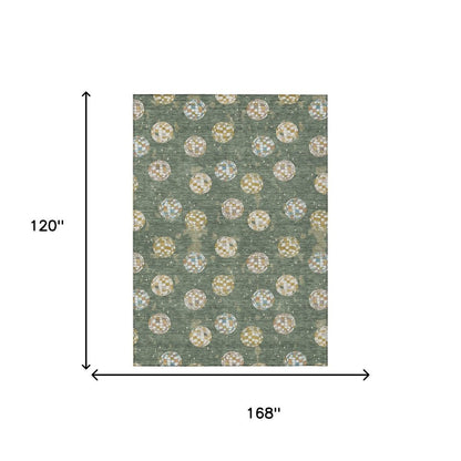 10' X 14' Green And Pearl Geometric Washable Indoor Outdoor Area Rug HomeRoots