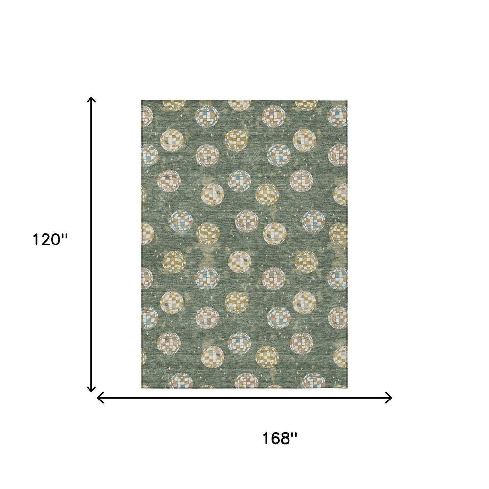 10' X 14' Green And Pearl Geometric Washable Indoor Outdoor Area Rug HomeRoots
