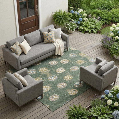 10' X 14' Green And Pearl Geometric Washable Indoor Outdoor Area Rug HomeRoots