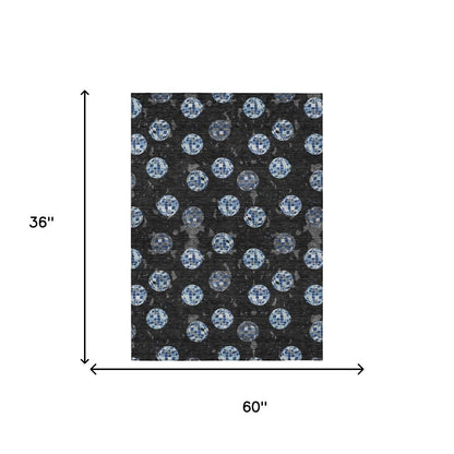 3' X 5' Black And Red Geometric Washable Indoor Outdoor Area Rug HomeRoots