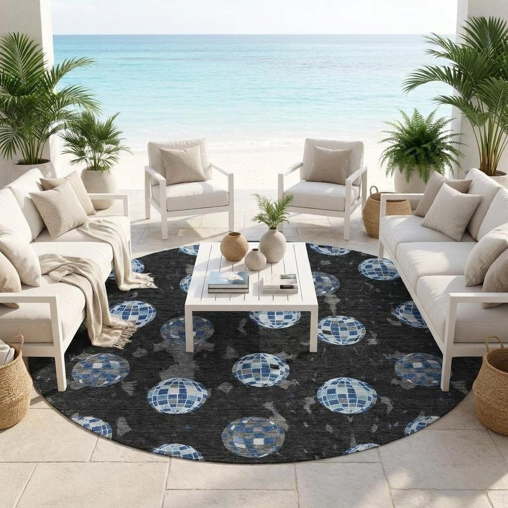 8' Black And Red Round Geometric Washable Indoor Outdoor Area Rug HomeRoots