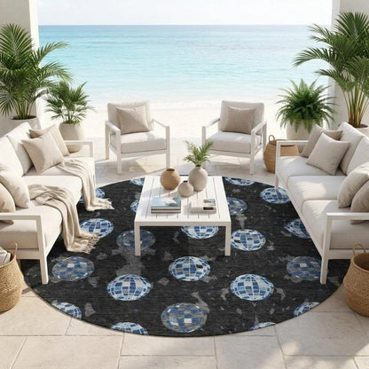 8' Black And Red Round Geometric Washable Indoor Outdoor Area Rug HomeRoots