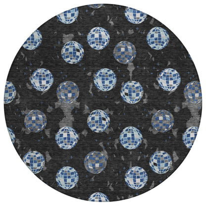 8' Black And Red Round Geometric Washable Indoor Outdoor Area Rug HomeRoots