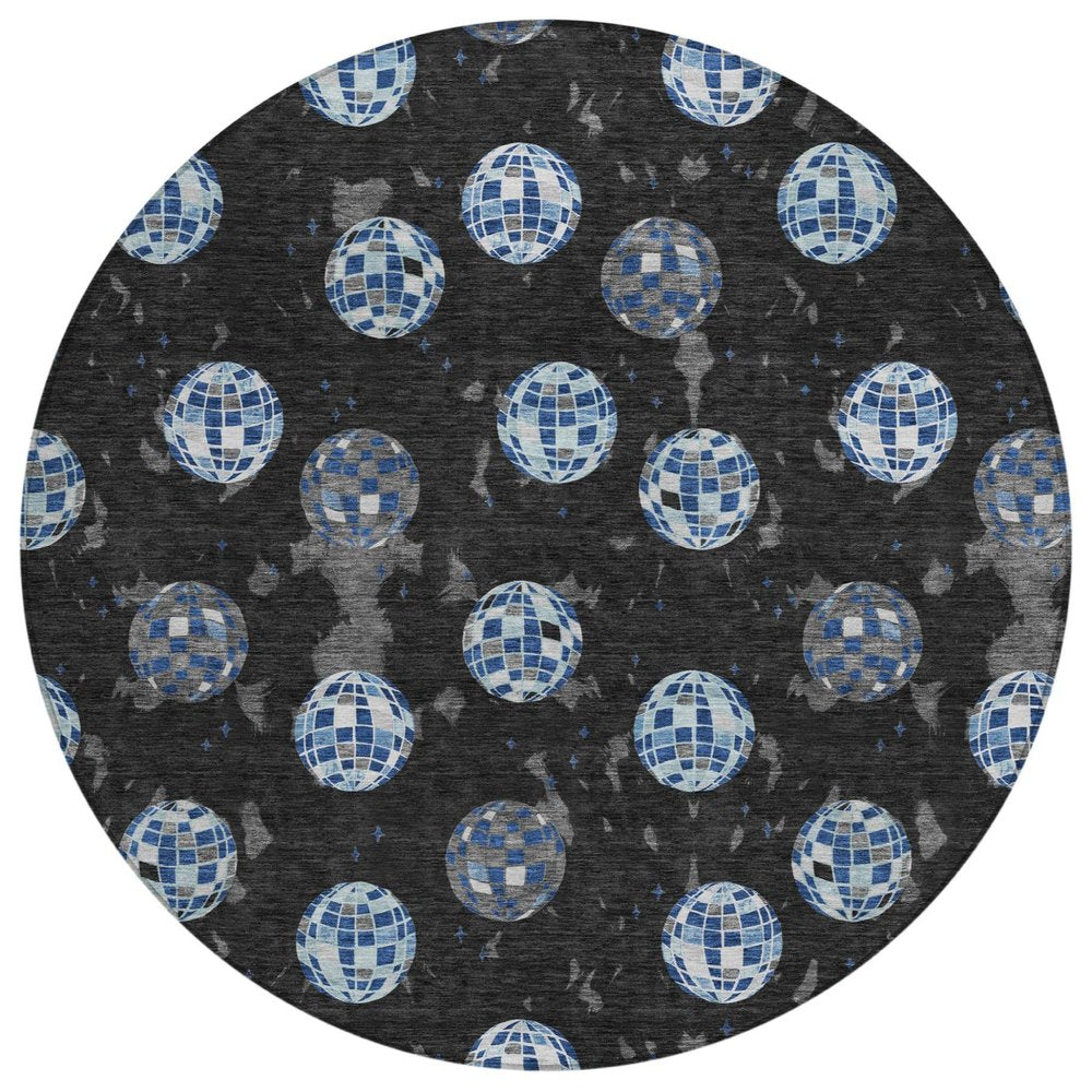 8' Black And Red Round Geometric Washable Indoor Outdoor Area Rug HomeRoots