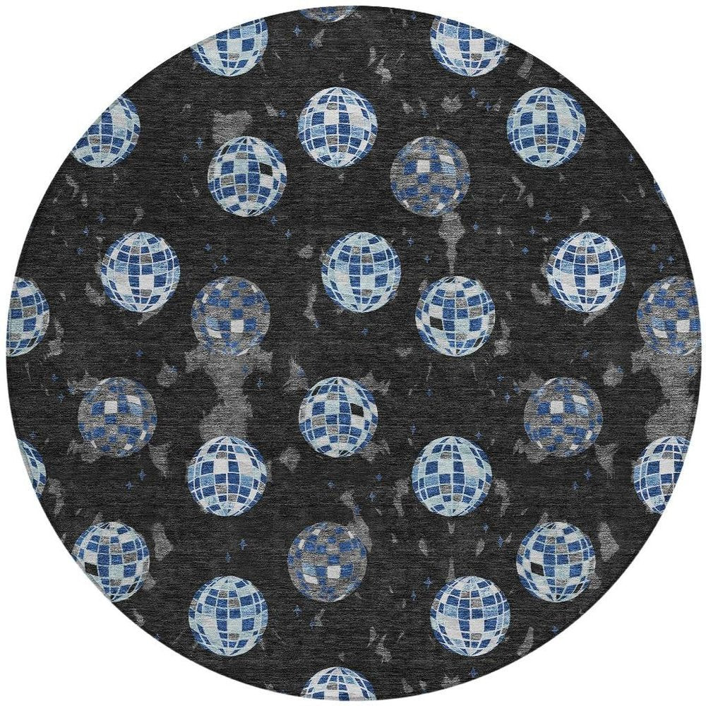 8' Black And Red Round Geometric Washable Indoor Outdoor Area Rug HomeRoots