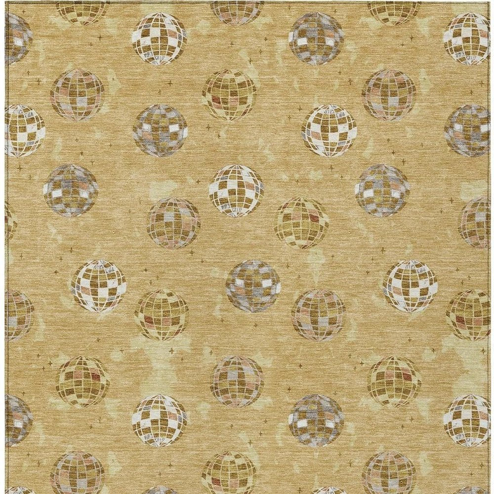 3' X 5' Gold And Blue Geometric Washable Indoor Outdoor Area Rug HomeRoots