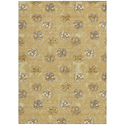 3' X 5' Gold And Blue Geometric Washable Indoor Outdoor Area Rug HomeRoots