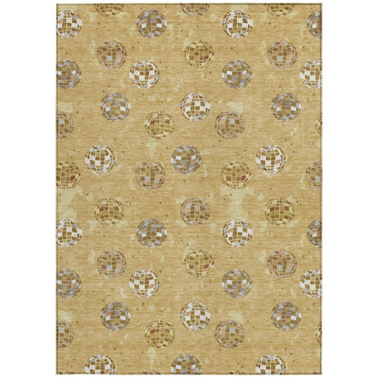 3' X 5' Gold And Blue Geometric Washable Indoor Outdoor Area Rug HomeRoots