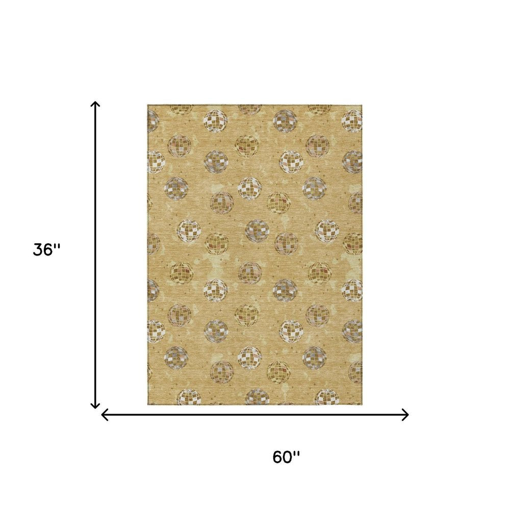 3' X 5' Gold And Blue Geometric Washable Indoor Outdoor Area Rug HomeRoots