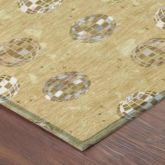 3' X 5' Gold And Blue Geometric Washable Indoor Outdoor Area Rug