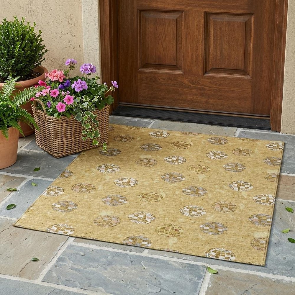 3' X 5' Gold And Blue Geometric Washable Indoor Outdoor Area Rug HomeRoots