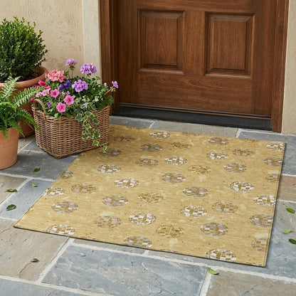 3' X 5' Gold And Blue Geometric Washable Indoor Outdoor Area Rug HomeRoots