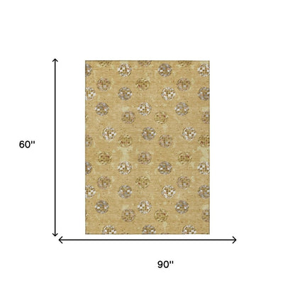 5' X 8' Gold And Blue Geometric Washable Indoor Outdoor Area Rug HomeRoots