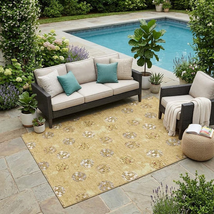 5' X 8' Gold And Blue Geometric Washable Indoor Outdoor Area Rug HomeRoots