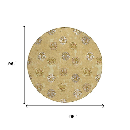 8' Gold And Blue Round Geometric Washable Indoor Outdoor Area Rug HomeRoots