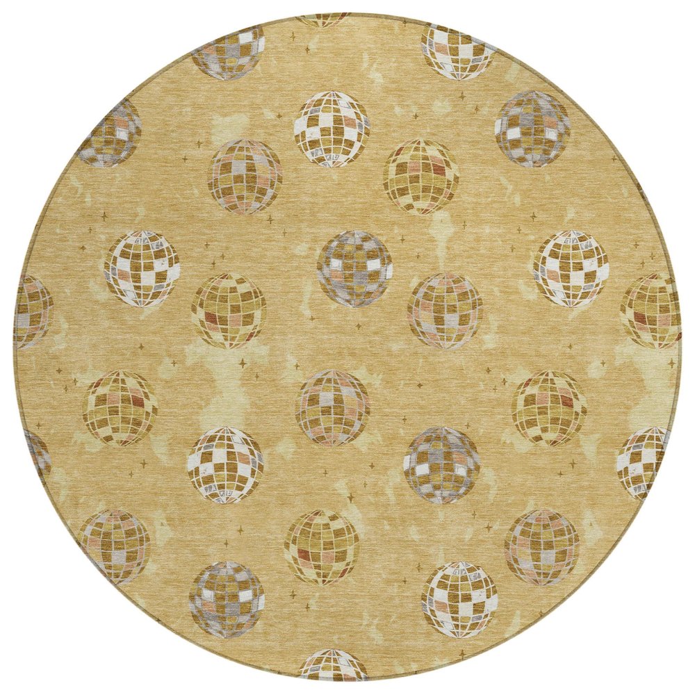 8' Gold And Blue Round Geometric Washable Indoor Outdoor Area Rug HomeRoots