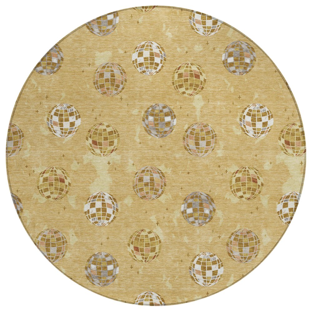 8' Gold And Blue Round Geometric Washable Indoor Outdoor Area Rug HomeRoots