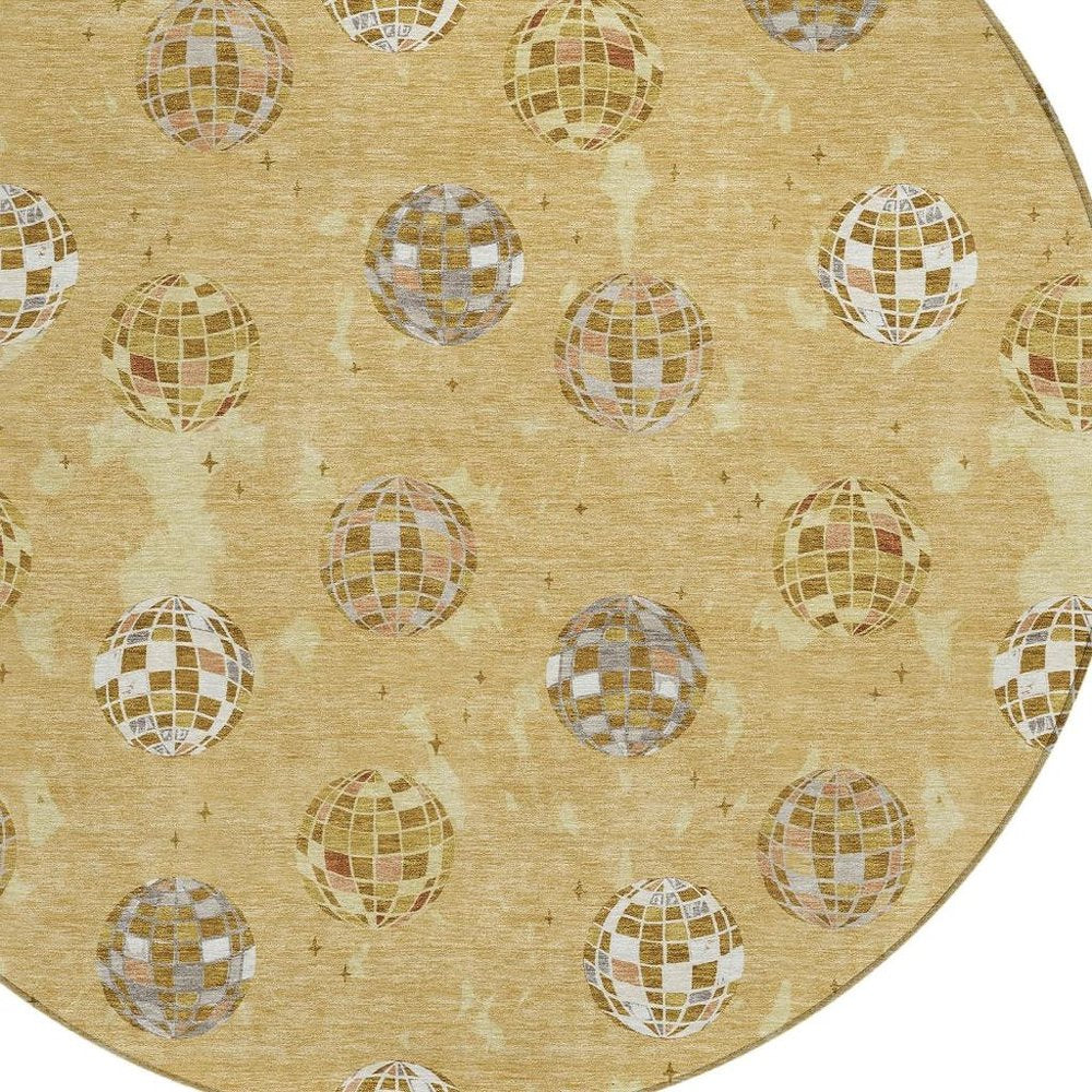 8' Gold And Blue Round Geometric Washable Indoor Outdoor Area Rug HomeRoots