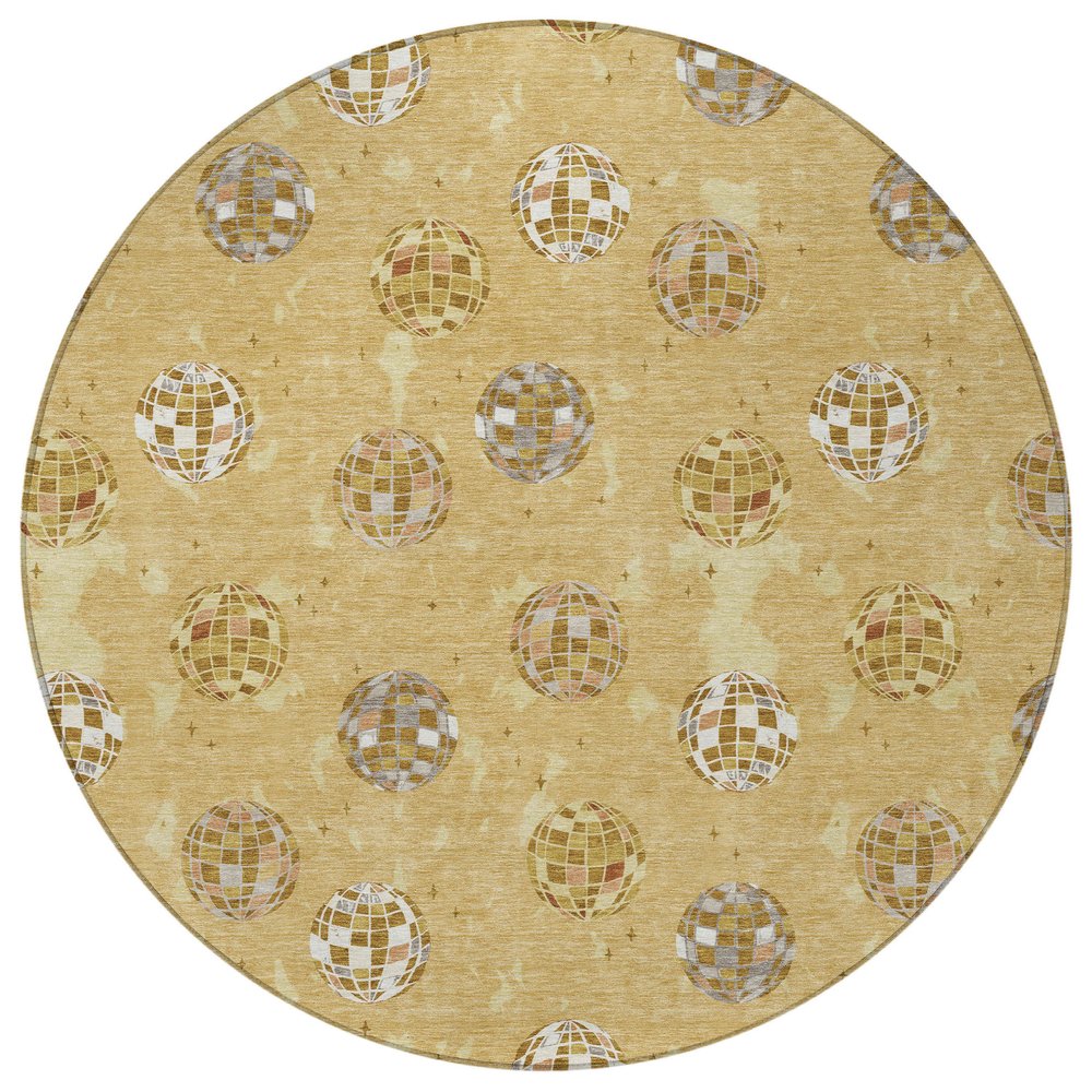 8' Gold And Blue Round Geometric Washable Indoor Outdoor Area Rug HomeRoots