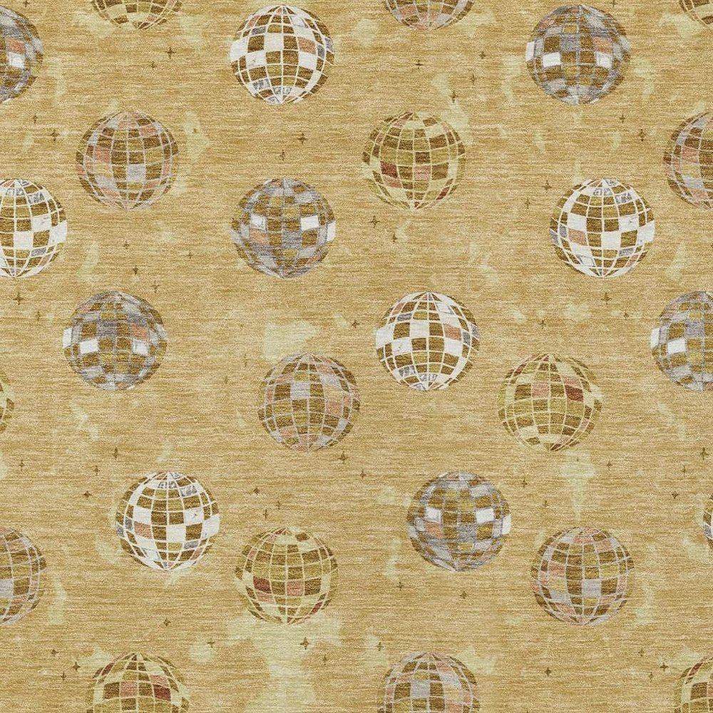 8' X 10' Gold And Blue Geometric Washable Indoor Outdoor Area Rug
