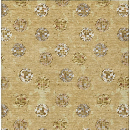 8' X 10' Gold And Blue Geometric Washable Indoor Outdoor Area Rug