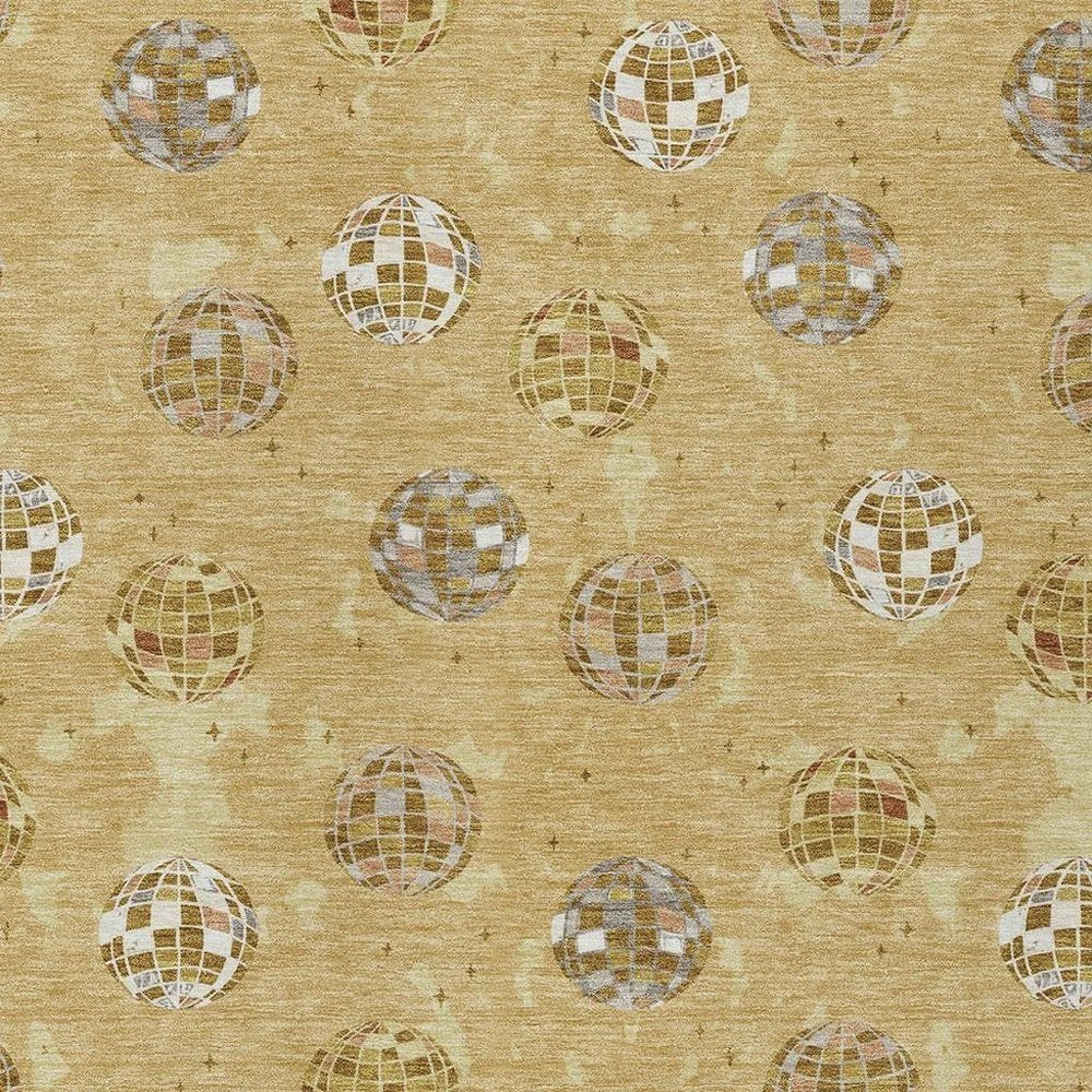 8' X 10' Gold And Blue Geometric Washable Indoor Outdoor Area Rug