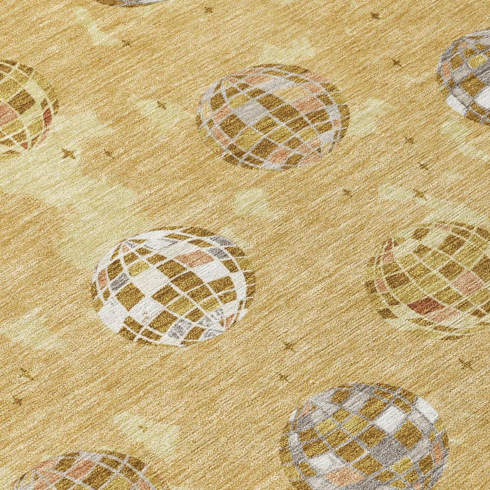 8' X 10' Gold And Blue Geometric Washable Indoor Outdoor Area Rug