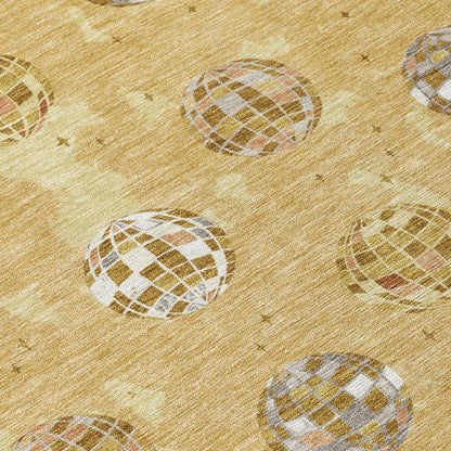 8' X 10' Gold And Blue Geometric Washable Indoor Outdoor Area Rug