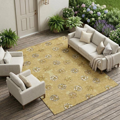 8' X 10' Gold And Blue Geometric Washable Indoor Outdoor Area Rug