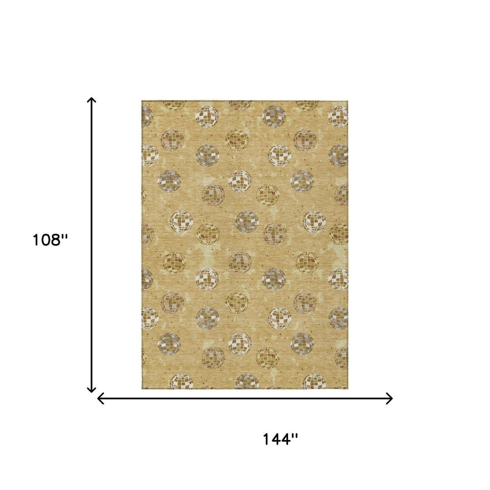 9' X 12' Gold And Blue Geometric Washable Indoor Outdoor Area Rug HomeRoots