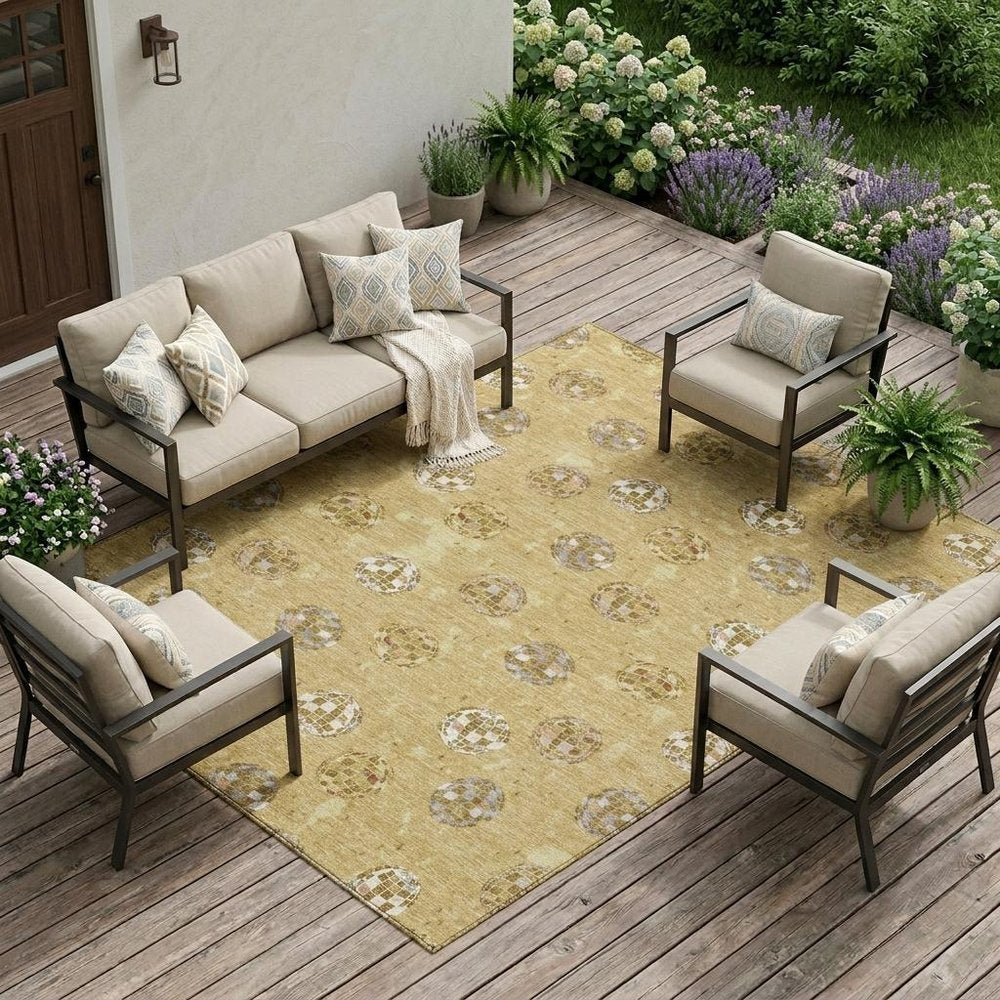 9' X 12' Gold And Blue Geometric Washable Indoor Outdoor Area Rug HomeRoots